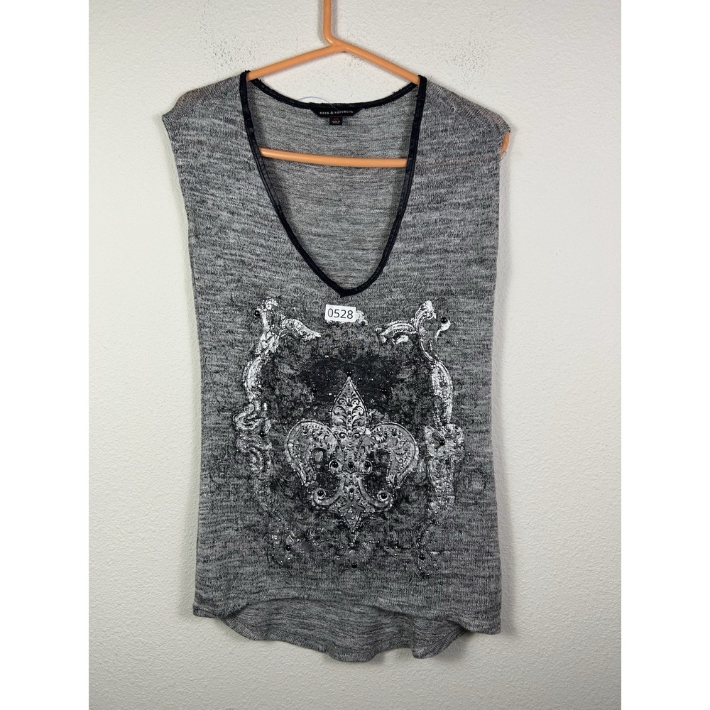 Rock & Republic Womens Shirt Size XS‎ Multicolor Embellished Sequin High Low